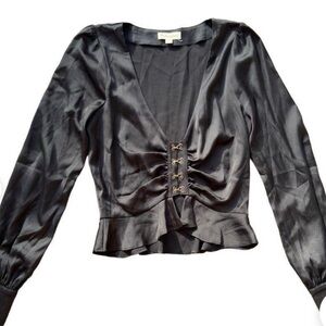 For Love and Lemons Black Satin Blouse